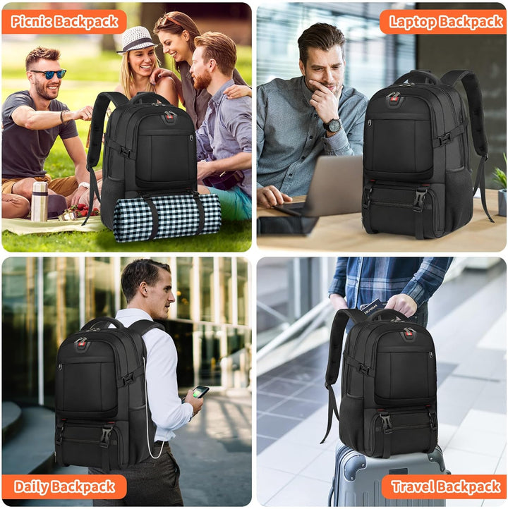 Carry-on size extra-large travel backpack, perfect luggage for weekend trips, with multiple compartments & USB port.