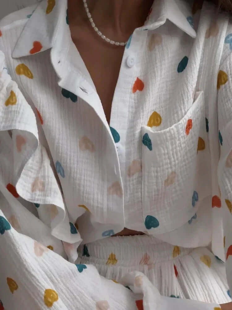 Women's Ruffled Blouse & Shorts Co-ord Set