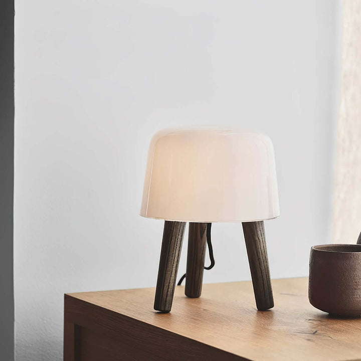 Wooden Tripod Table Lamp with Glass Shade
