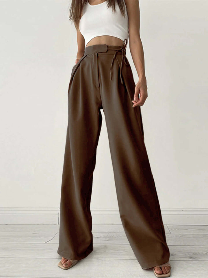 Women's Wide Leg Palazzo Trousers - Pleated High Waist