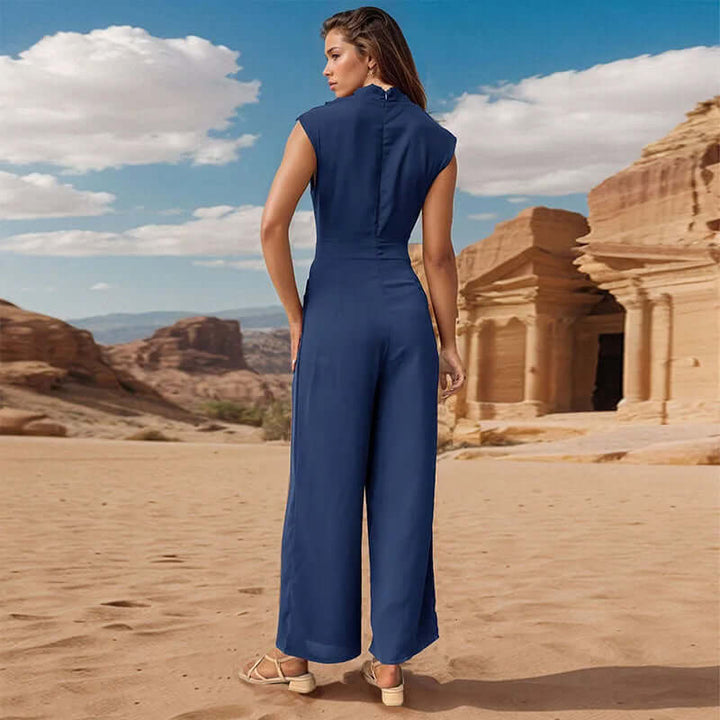 Women's Sleeveless High Collar Top and Wide-Leg Pants Set