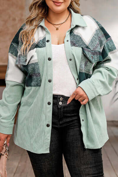 Plus Size Plaid Shacket Jacket For Women's