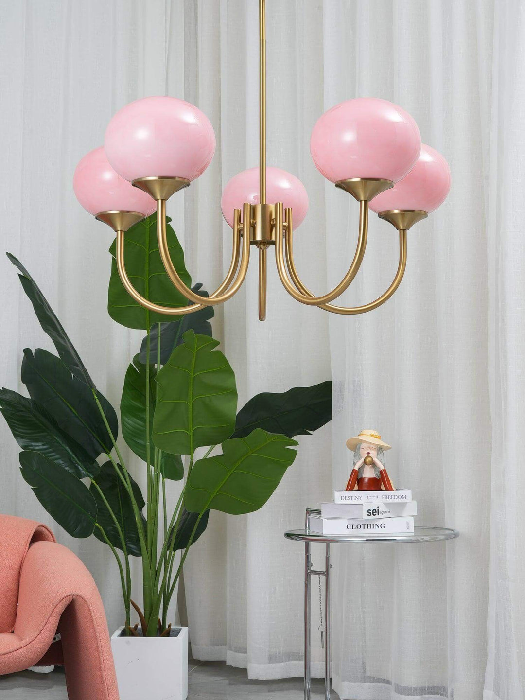 Pink Glass Ceiling Light Fixture Modern Chandelier