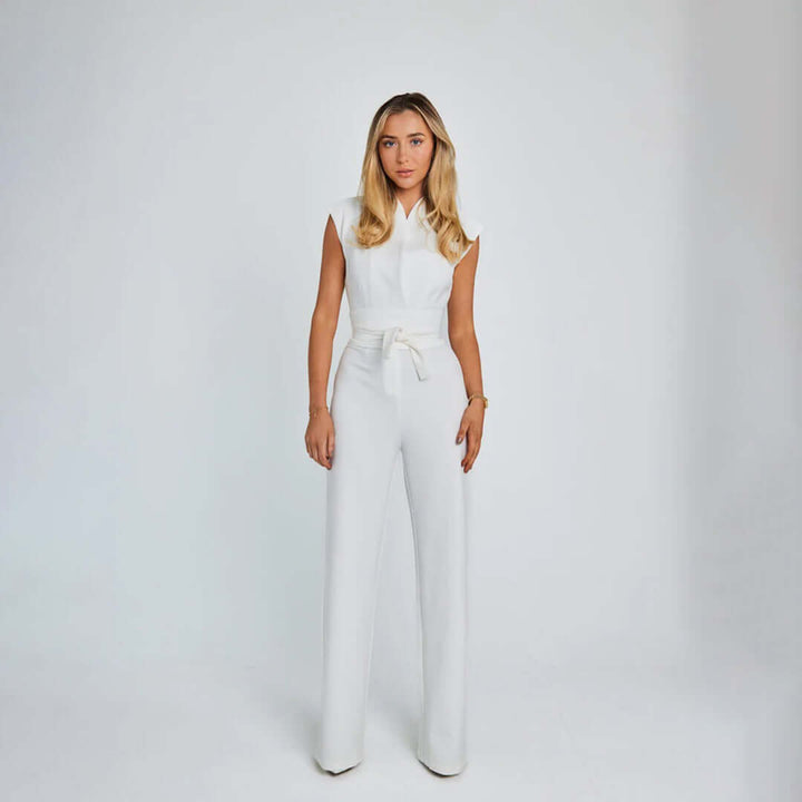Sleeveless Wide-Leg Jumpsuit with Waist Tie