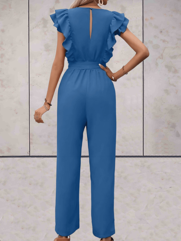 Women's Ruffle Sleeve V-Neck Jumpsuit