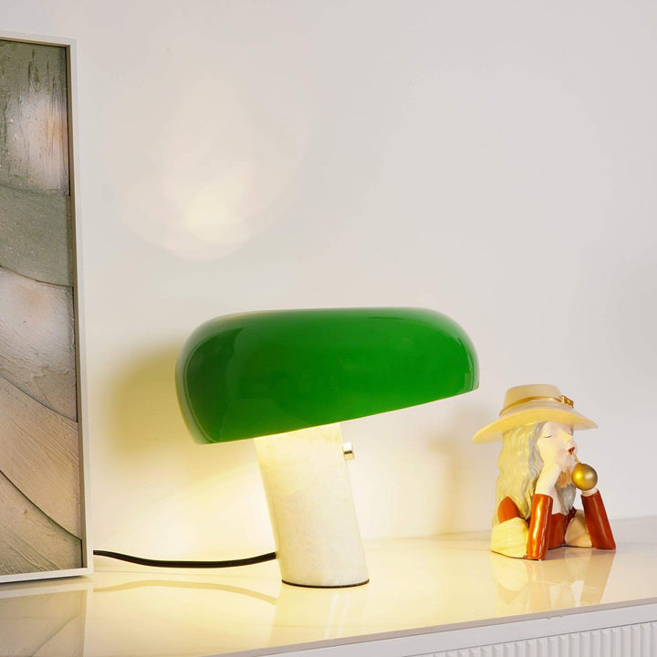 Carrara Marble Table Lamp with Glazed Metal Reflector