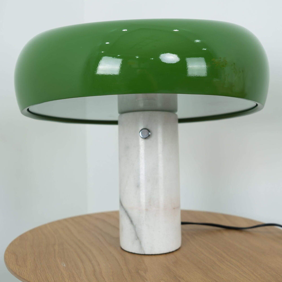 Carrara Marble Table Lamp with Glazed Metal Reflector