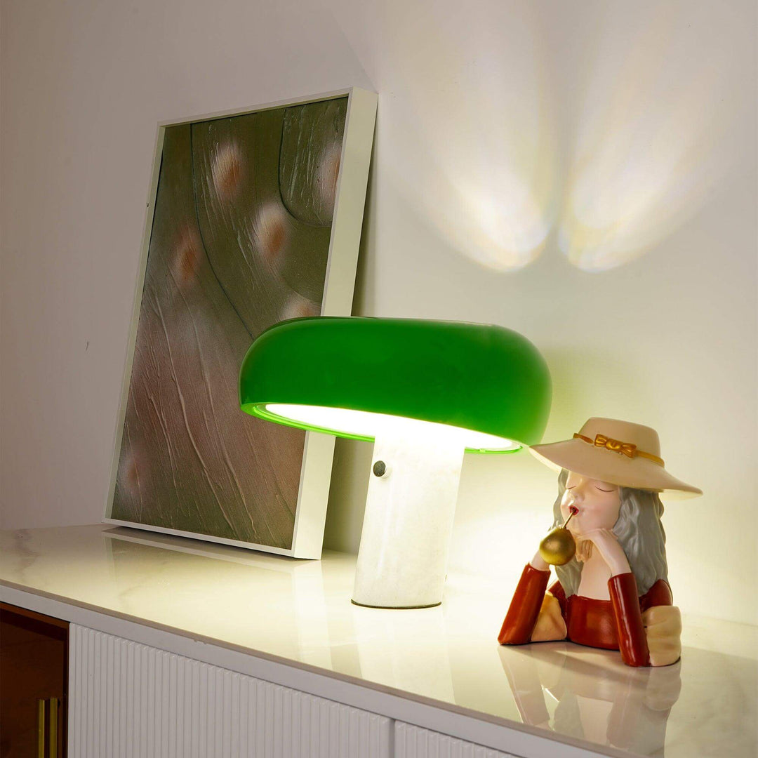 Carrara Marble Table Lamp with Glazed Metal Reflector