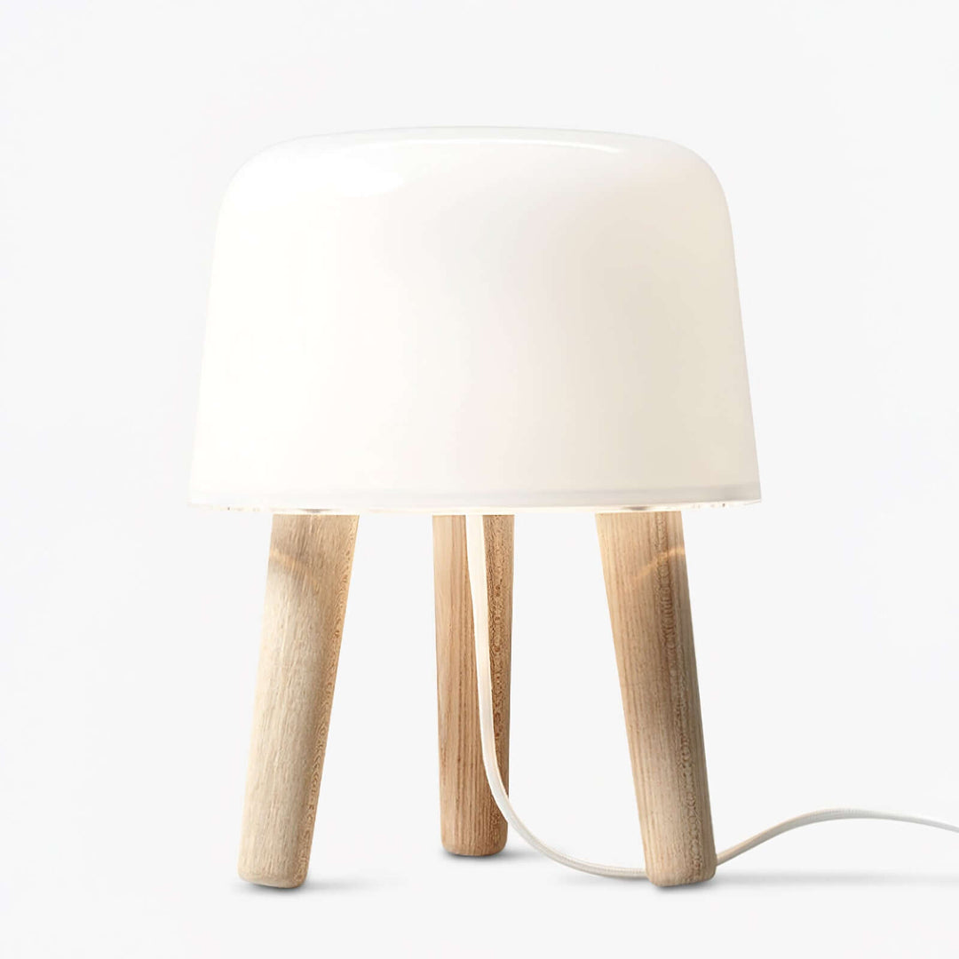 Wooden Tripod Table Lamp with Glass Shade