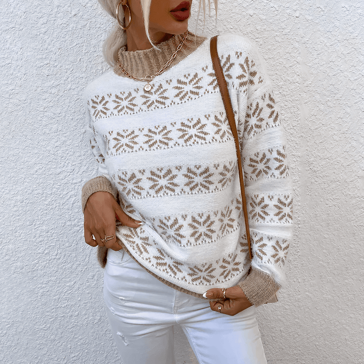 Women's Knitted Snowflake Turtleneck Sweater