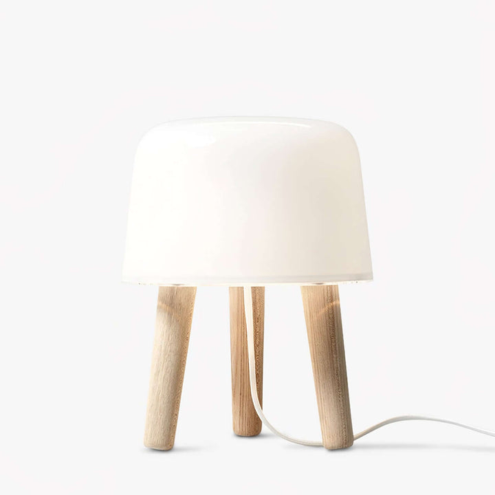 Wooden Tripod Table Lamp with Glass Shade