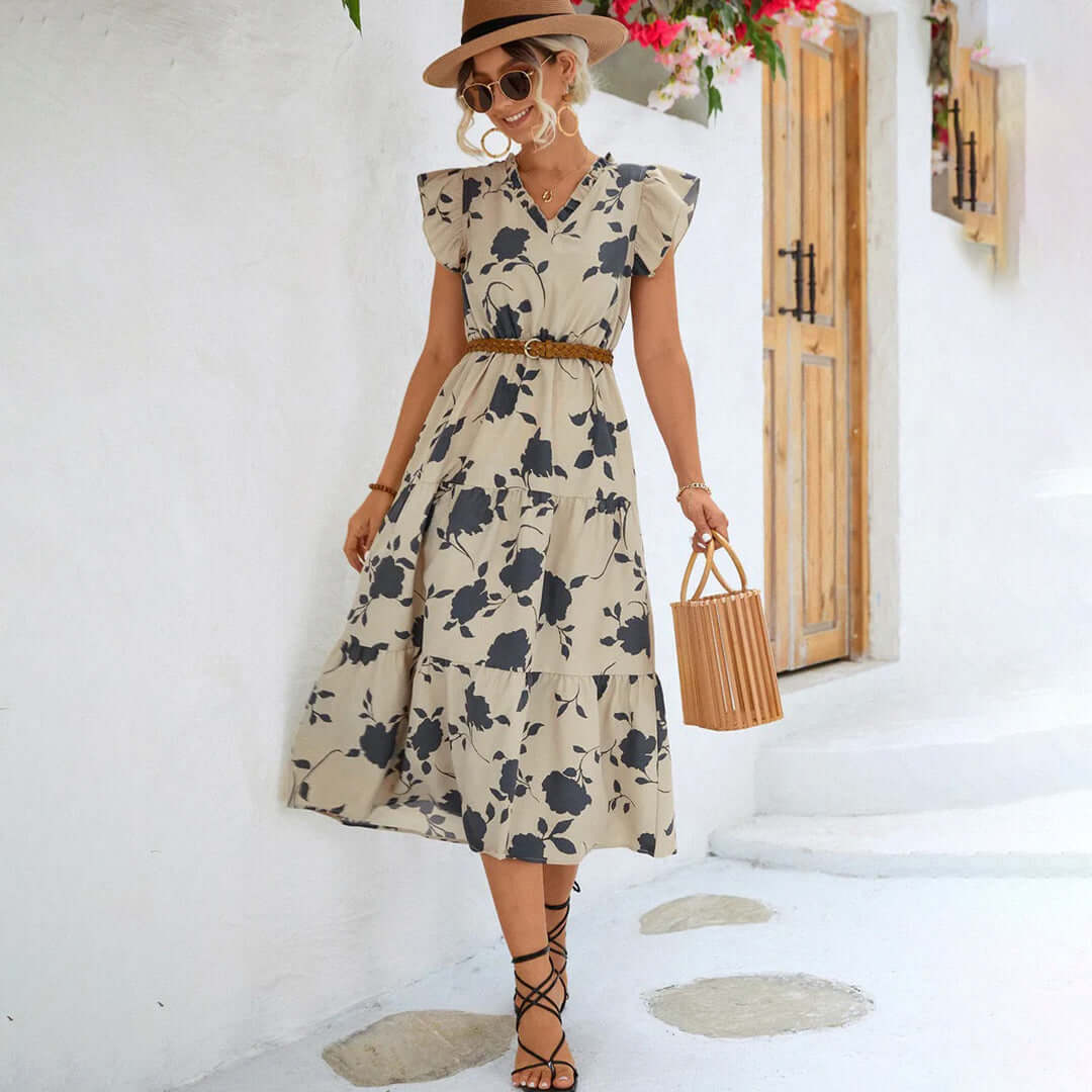 Vintage Midi Dress - Floral Print Dress