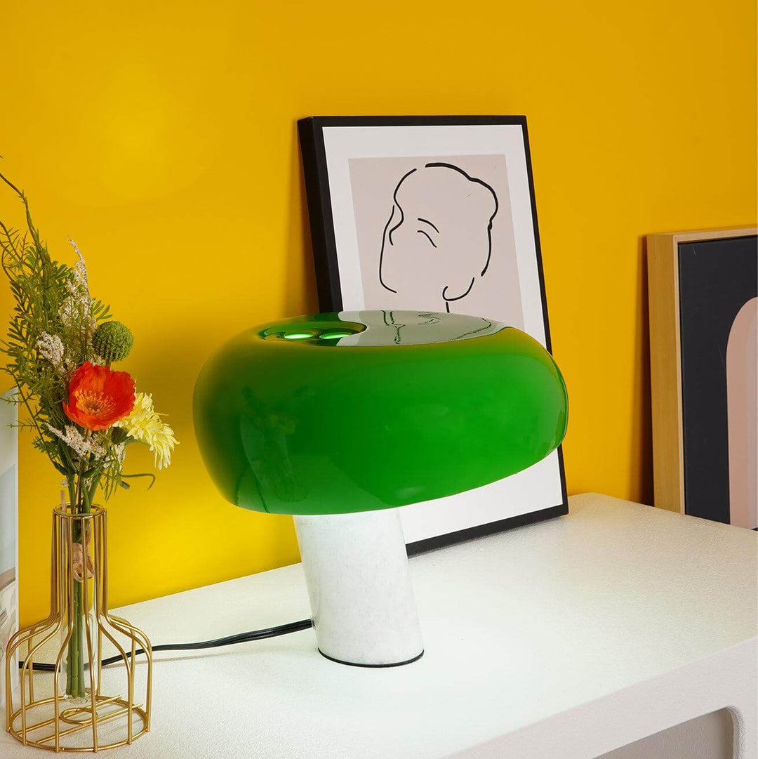 Carrara Marble Table Lamp with Glazed Metal Reflector