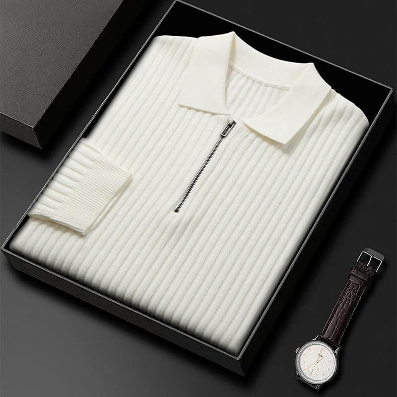 Men's Ribbed Half-Zip Knit Polo Sweater