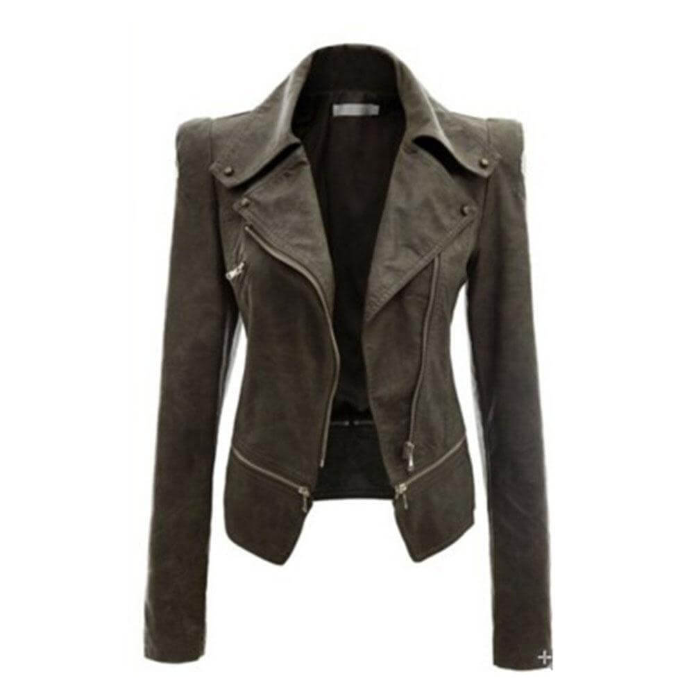 Women's Slim Fit PU Leather Zip-Up Jacket