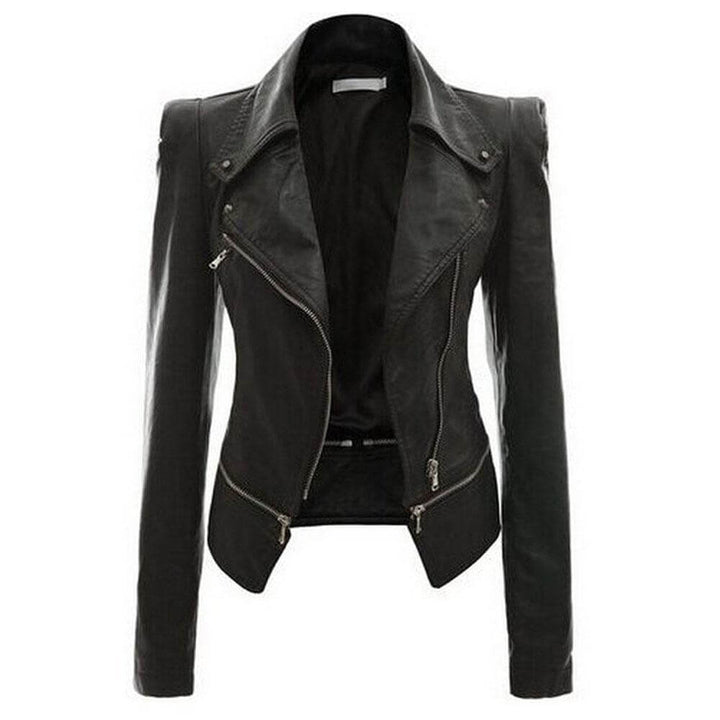 Women's Slim Fit PU Leather Zip-Up Jacket