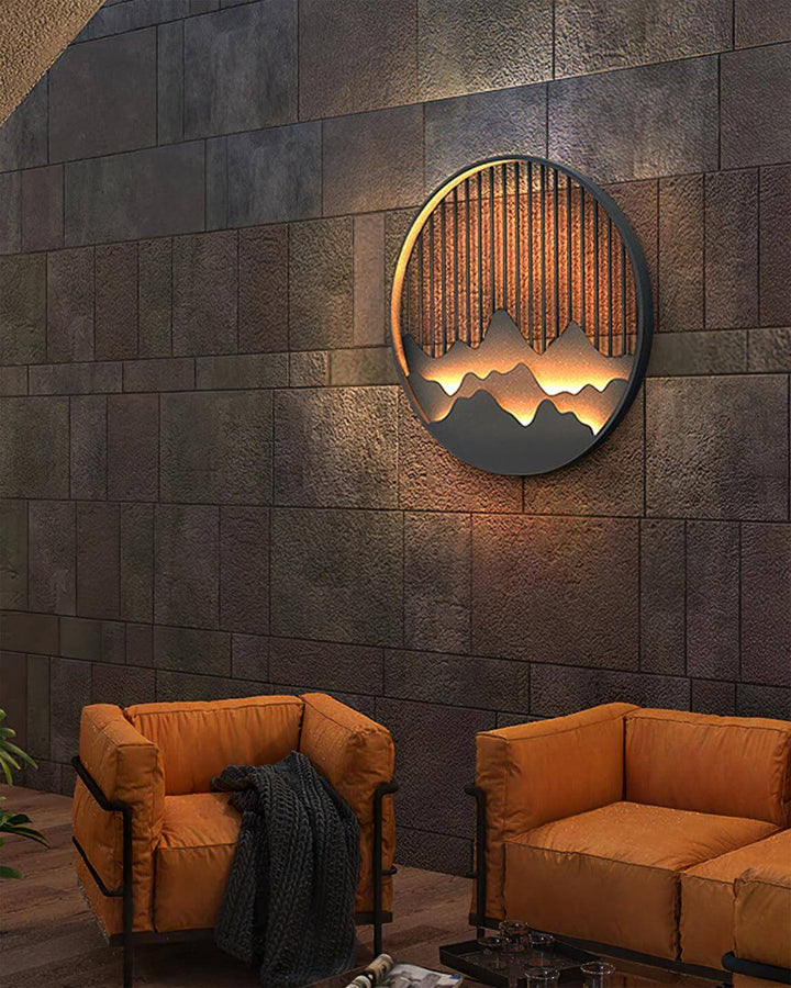 Outdoor LED Wall Light with Circular Mountain Motif