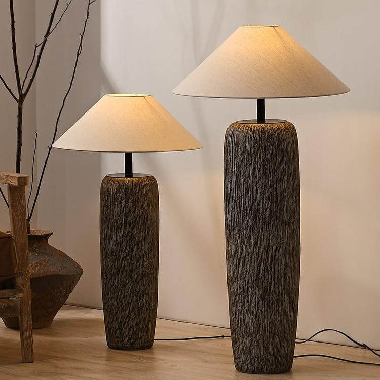 Rustic Wood Floor Lamp with Metal Accents