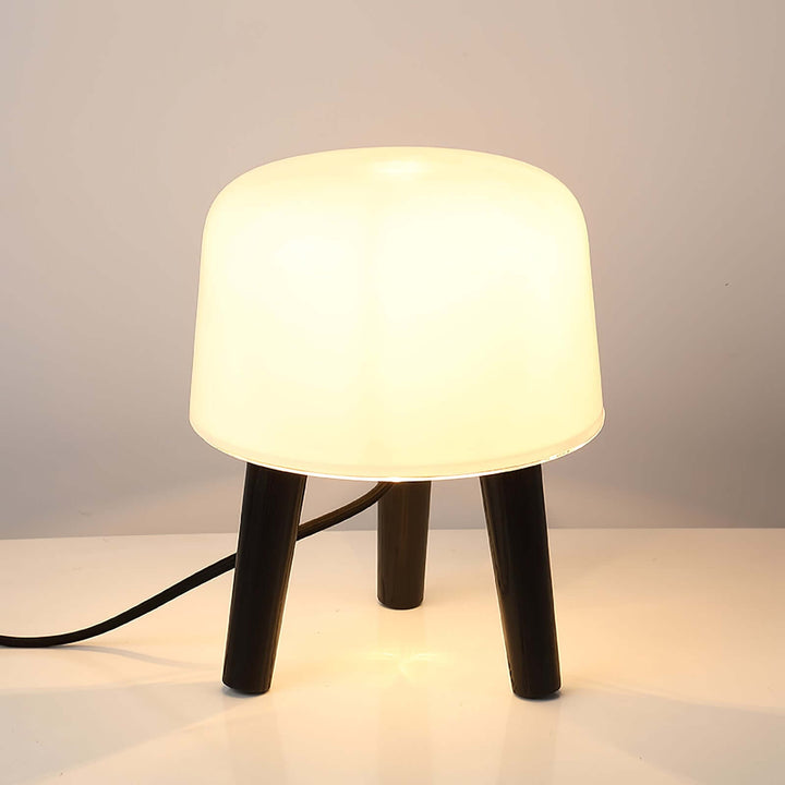 Wooden Tripod Table Lamp with Glass Shade