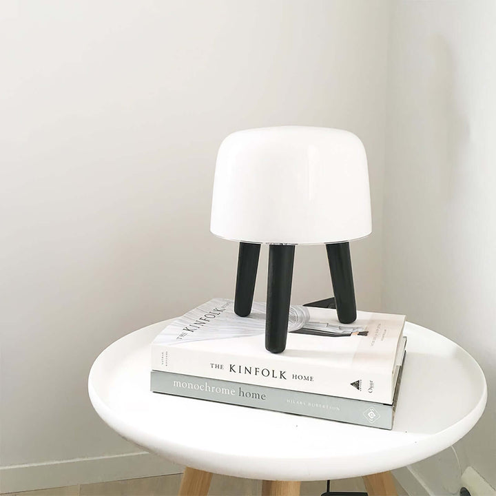 Wooden Tripod Table Lamp with Glass Shade