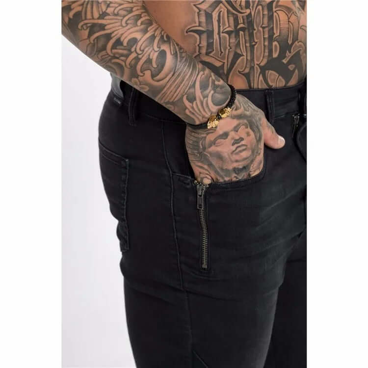 Men's Skinny Biker Jeans with Zippers