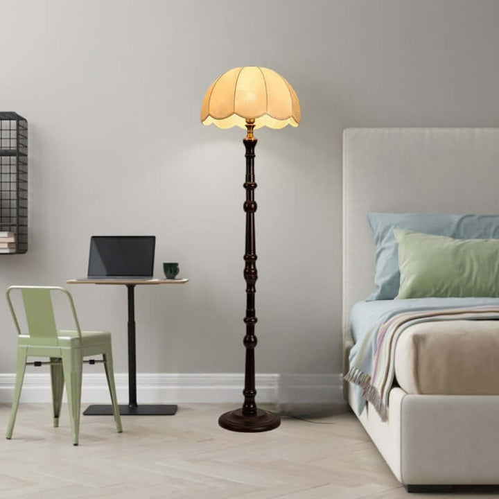 Elegant Wooden Floor Lamp with Fabric Shade