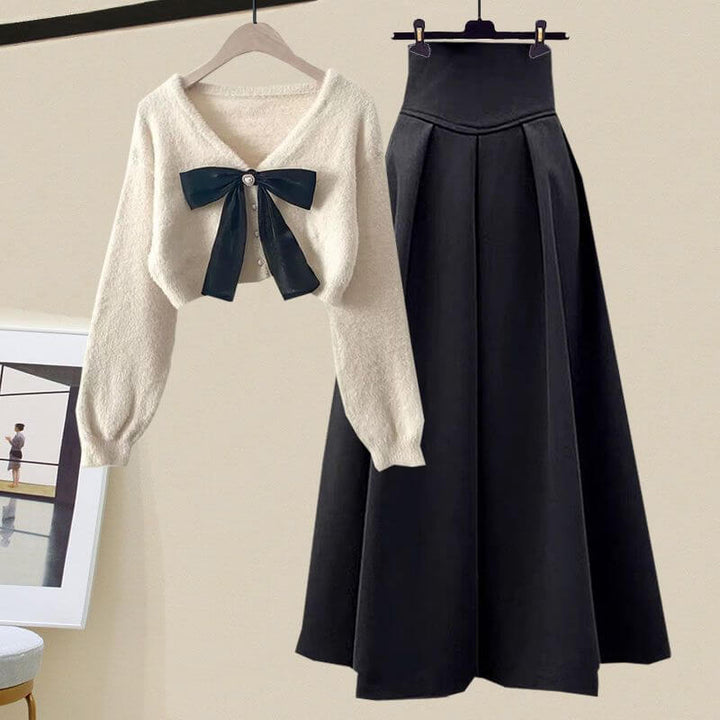 Women's Knitted Sweater and Pleated Midi Skirt Set