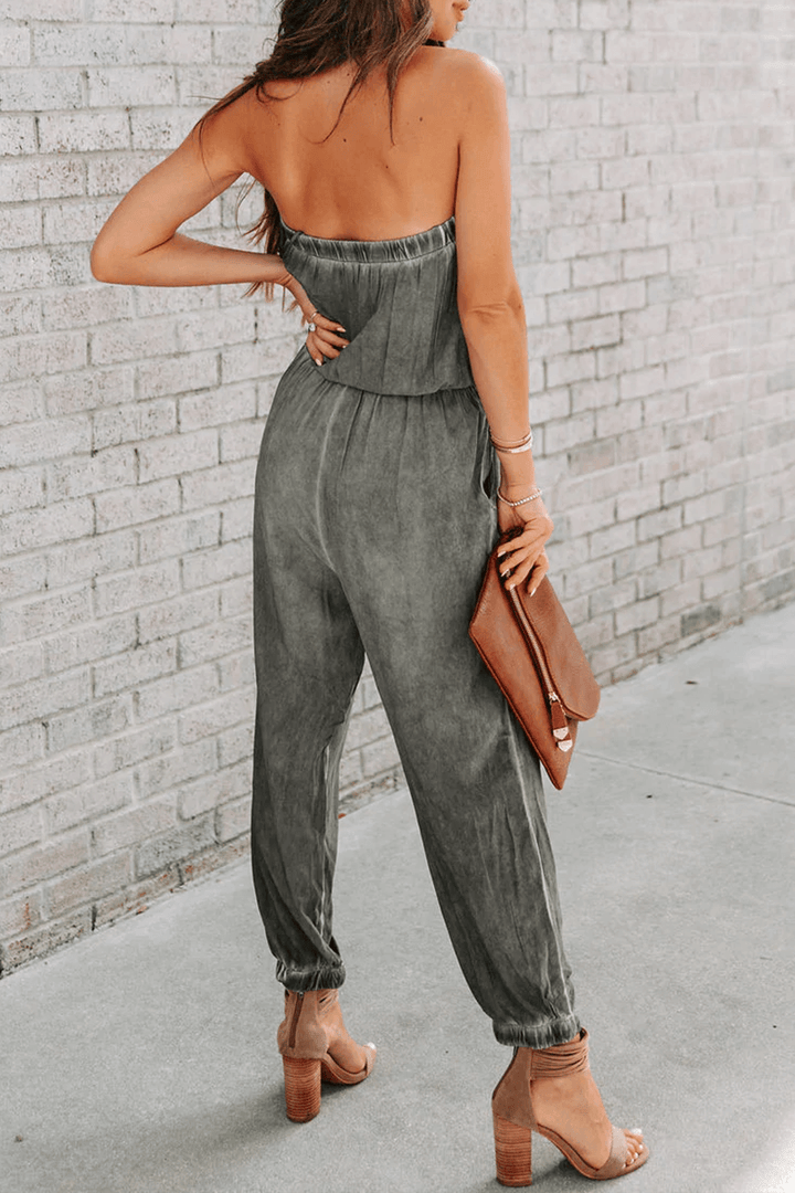 Women's Strapless Drawstring Jumpsuit