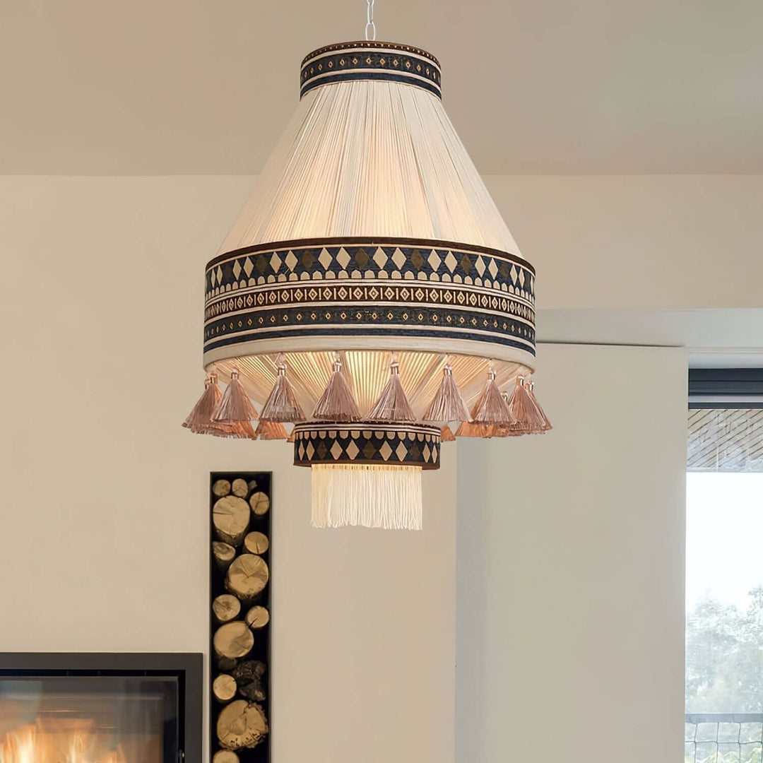 Woven Pendant Lamp with Fringes