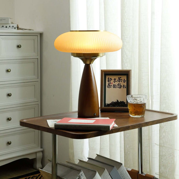 Wooden Table Lamp with Glass Shade 30cm