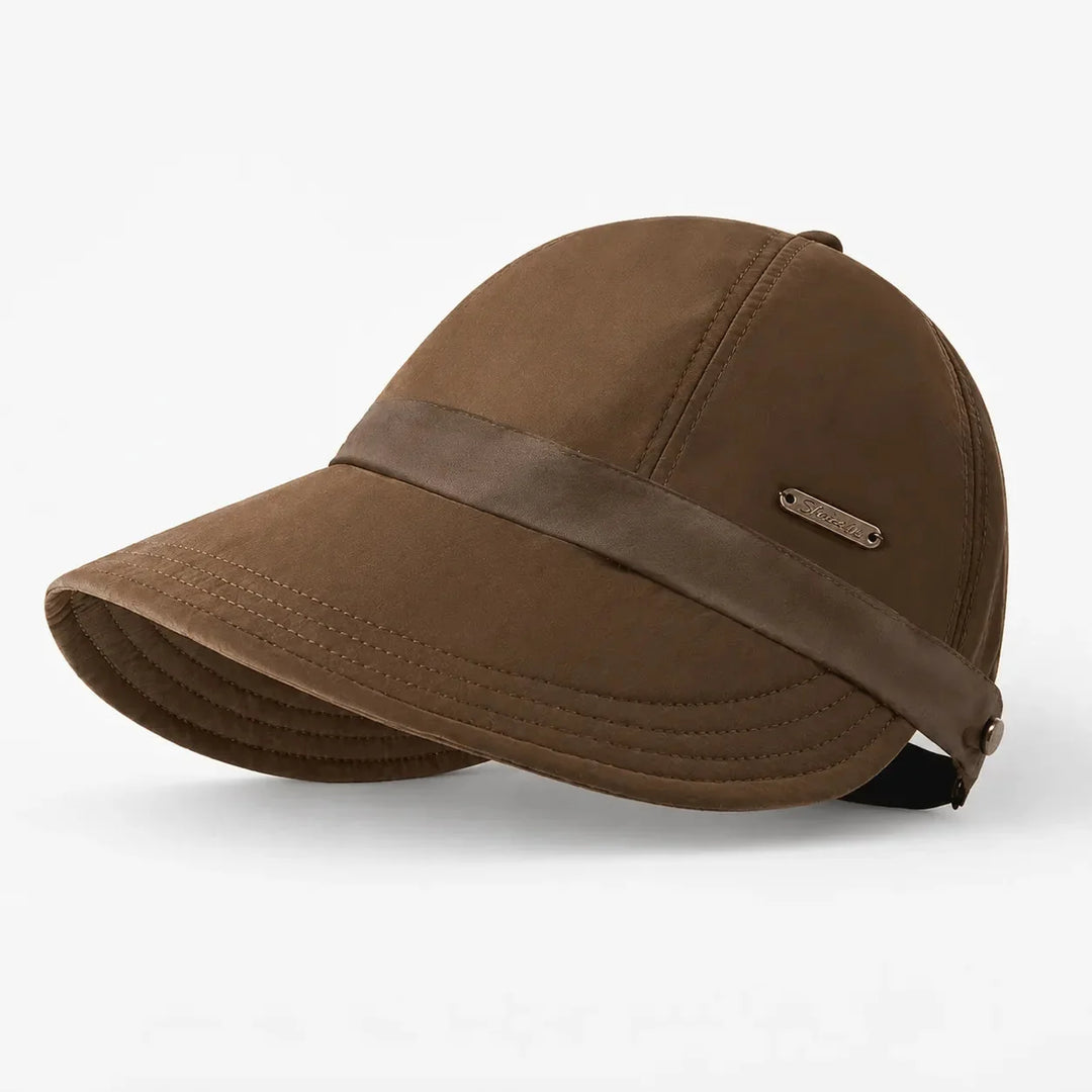 Lightweight women's foldable UPF 50+ sun hat. Wide brim offers excellent UV protection for travel.