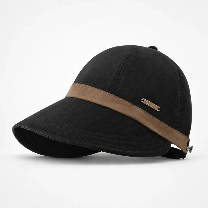 Women's wide-brim UPF 50+ sun hat. Foldable, UV protection, adjustable, and ponytail-friendly beach accessory.