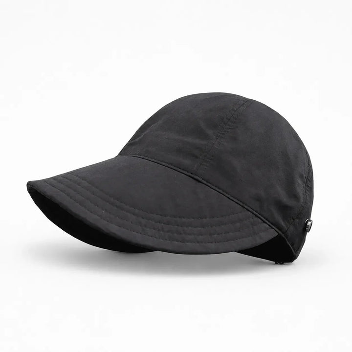 Stylish women's foldable sun hat with wide brim, UPF 50+ UV protection for all outdoor activities.