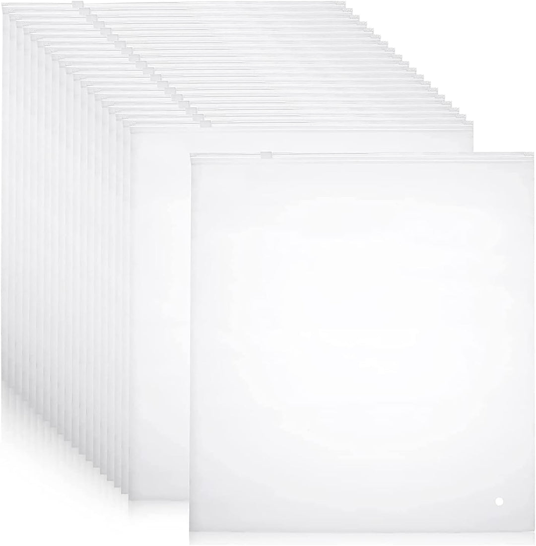 Frosted zip storage bags, 20-pack for garment organization and travel; reusable plastic sleeves.
