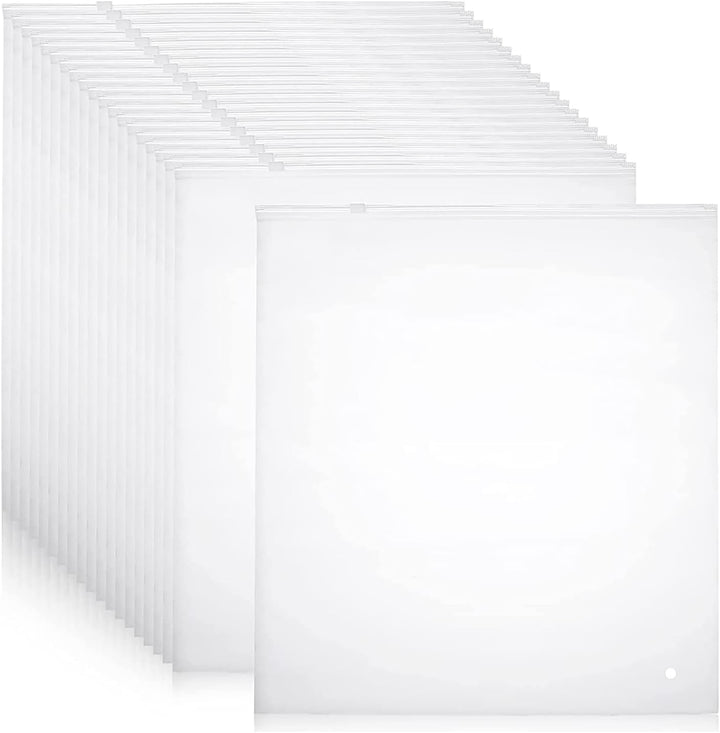Frosted zip storage bags, 20-pack for garment organization and travel; reusable plastic sleeves.