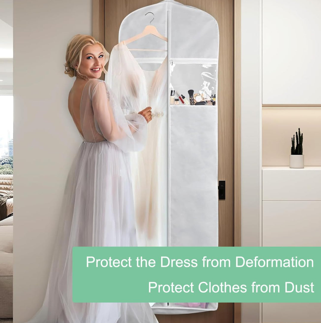 Long wedding dress storage solution with sturdy zipper, keeping bridal gowns and formal dresses wrinkle-free & safe.