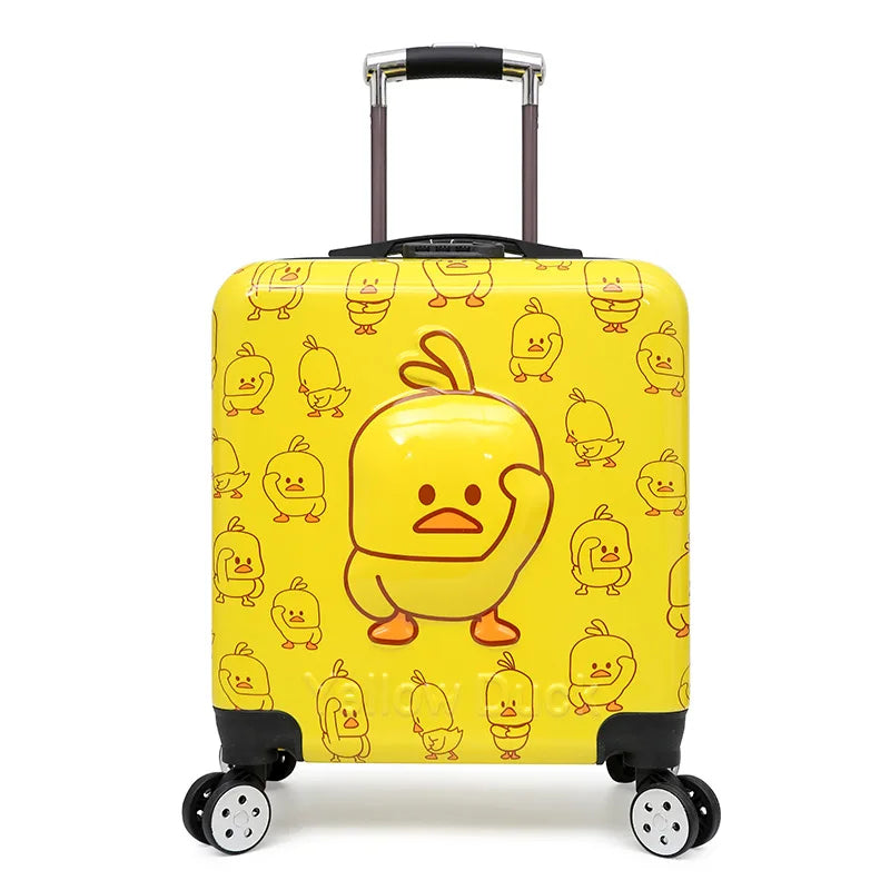 Vibrant animal print on durable hard shell children's suitcase, ideal carry-on for young travelers' adventures.