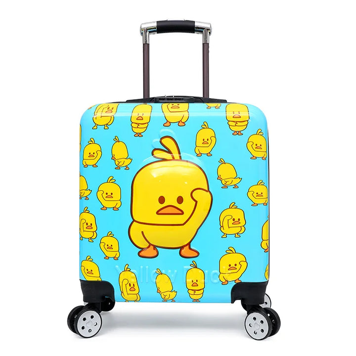 Spacious interior of a kids' hard shell carry-on suitcase with mesh pockets, ready for packing vacation essentials.