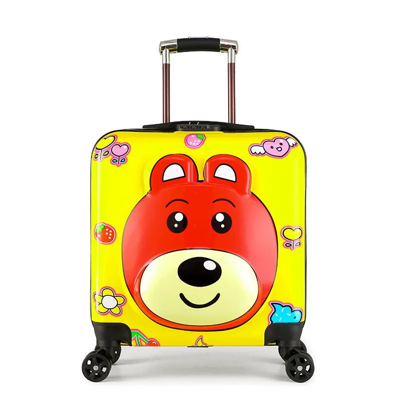 Sturdy side view of a kids' hard shell carry-on suitcase, compliant with hand luggage requirements for flights.