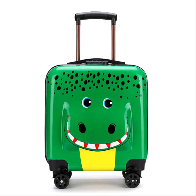 Organized interior of a kids' hard shell carry-on with secure cross-straps & zippered divider for belongings.