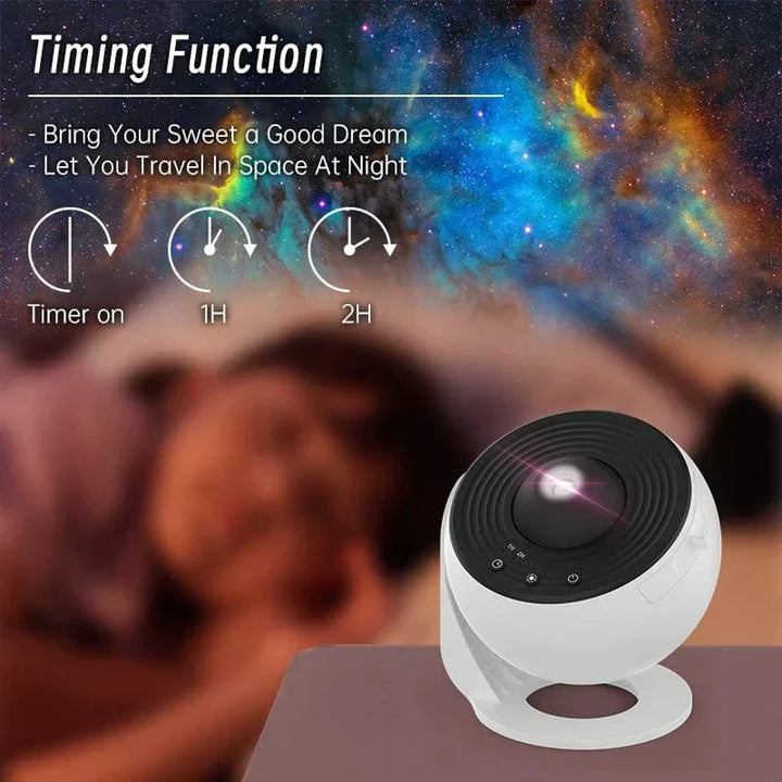 "Galaxy light projector with starry sky display, perfect for creating relaxing ambiance in any room."