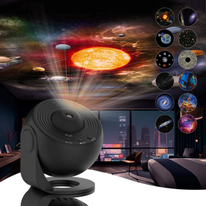 "Galaxy projector with 360° rotation showing twinkling stars, ideal for creating a relaxing and enchanting night sky at home.