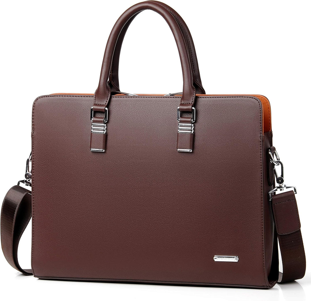 Professional leather satchel with organizer pockets for business travel.