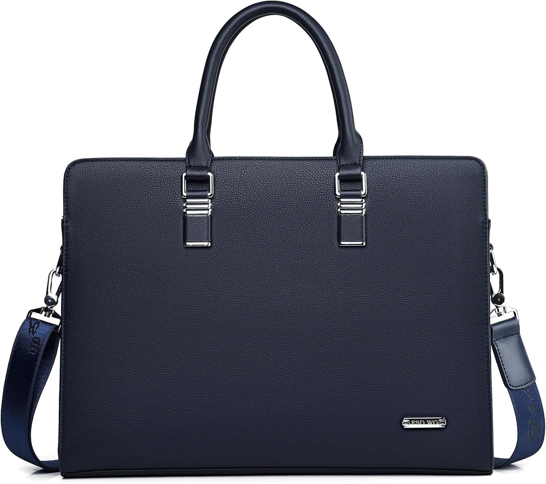 Multi-pocket leather laptop bag, an essential organizer for work.
