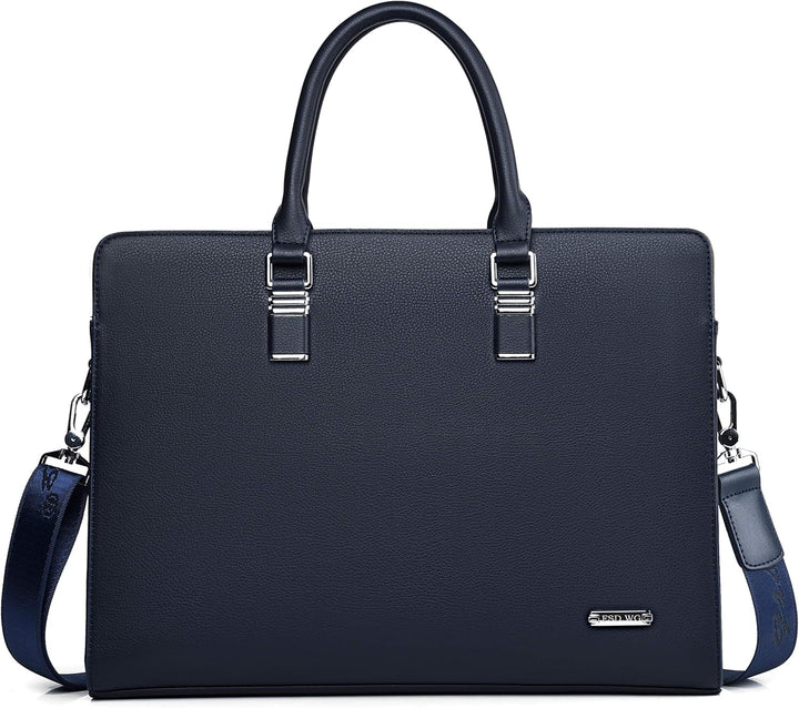 Multi-pocket leather laptop bag, an essential organizer for work.