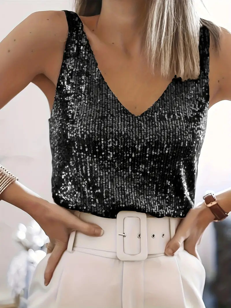 Glamorous women's sequin tank top with shimmering sequins in elegant shades, perfect for a dazzling and comfortable fit.