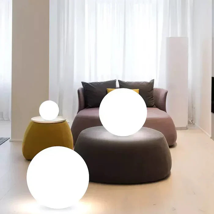 Robust waterproof spherical garden light, LED illumination designed for all outdoor weather conditions.