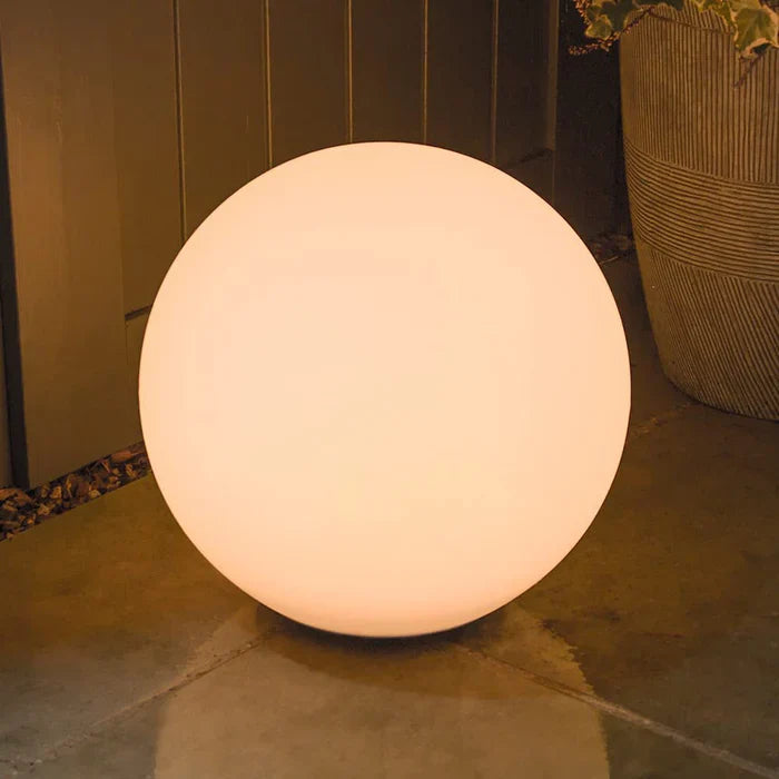 Enchanting spherical garden light, creating beautiful patio ambiance & outdoor decor with LED glow.