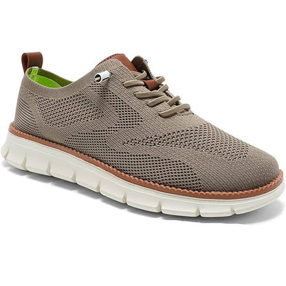 "Gray knit men's shoes, ultra-comfortable, lightweight, durable, adaptable style for business and casual wear."