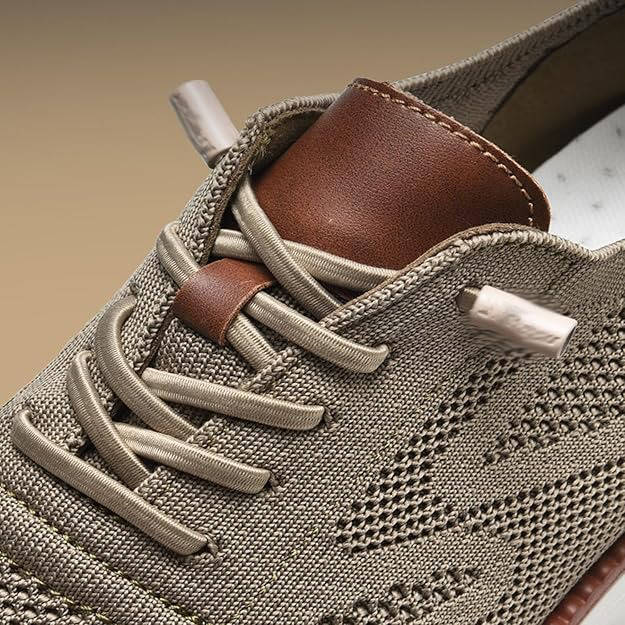 "Gray knit men's shoes, ultra-comfortable, lightweight, durable, adaptable style for business and casual wear."